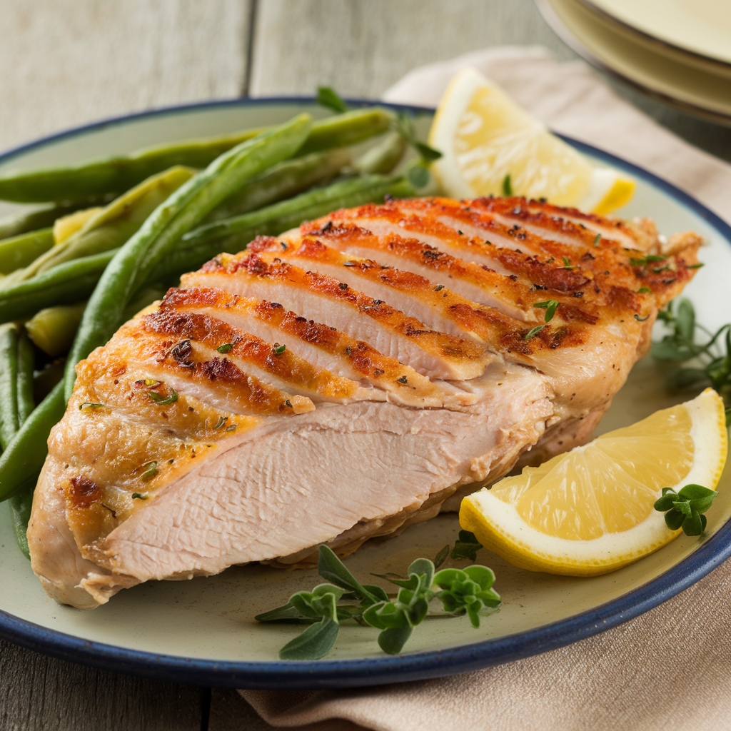 Juicy thin cut chicken breast, cooked perfectly with a golden crust" Title: "Perfectly Cooked Thin Cut Chicken Breast