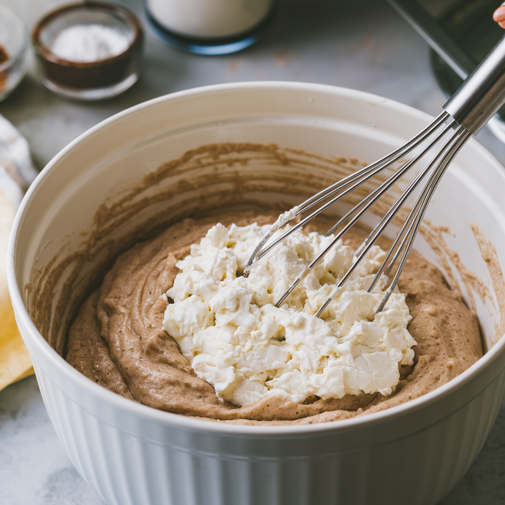 Mixing Cottage Cheese into Cake Batter