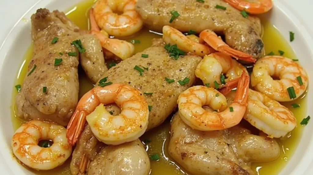 Delicious chicken and shrimp sautéed with garlic and lemon