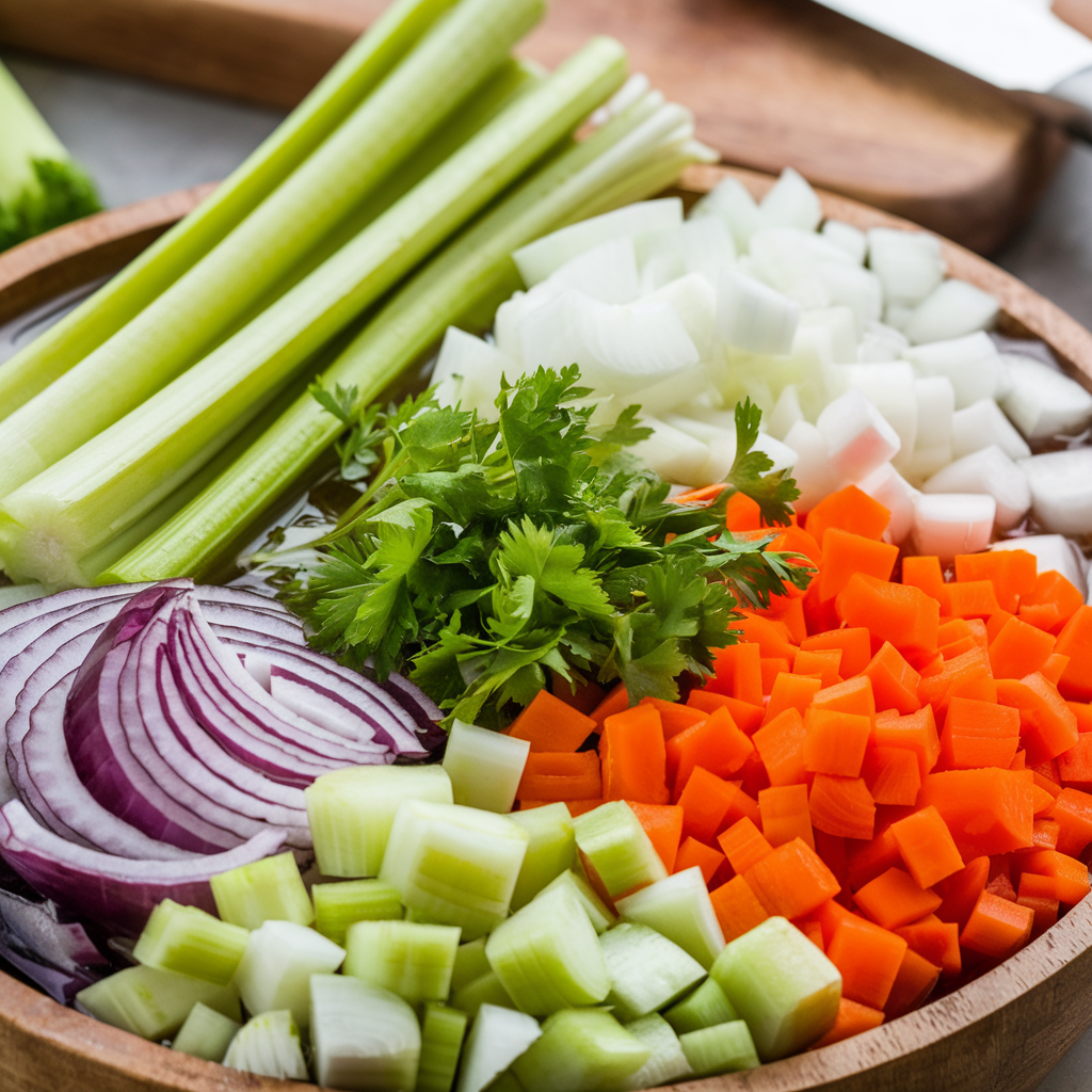 A bowl of chopped vegetables ready to be added to traditional dressing.
