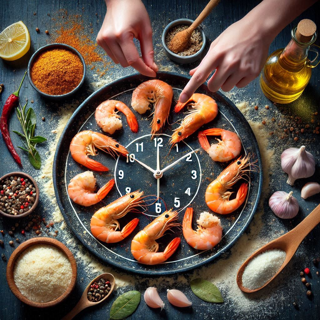 Chicken and shrimp cooking in a skillet with garlic and lemon
