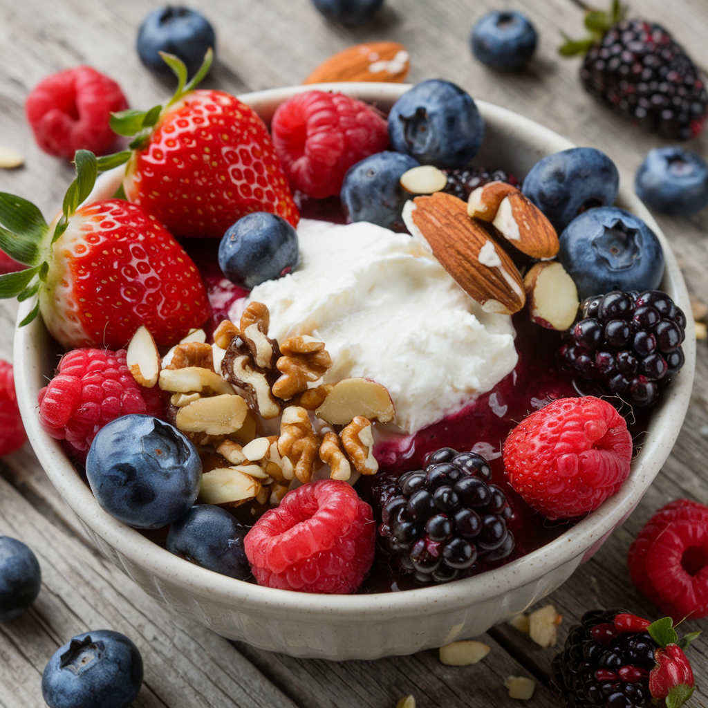 Cottage Cheese with Fresh Berries and Nuts
