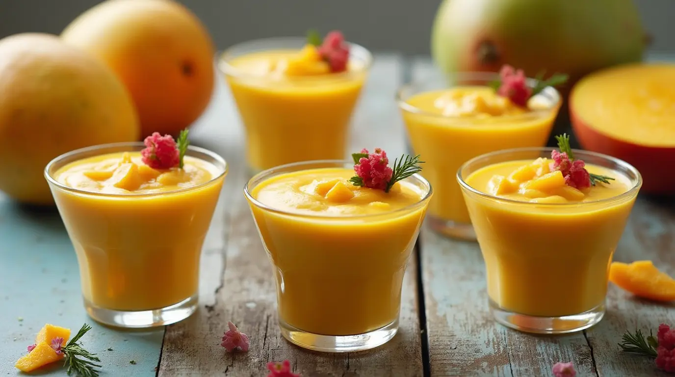 Mango Desserts: A variety of mango desserts including mango mousse, displayed beautifully on a table.