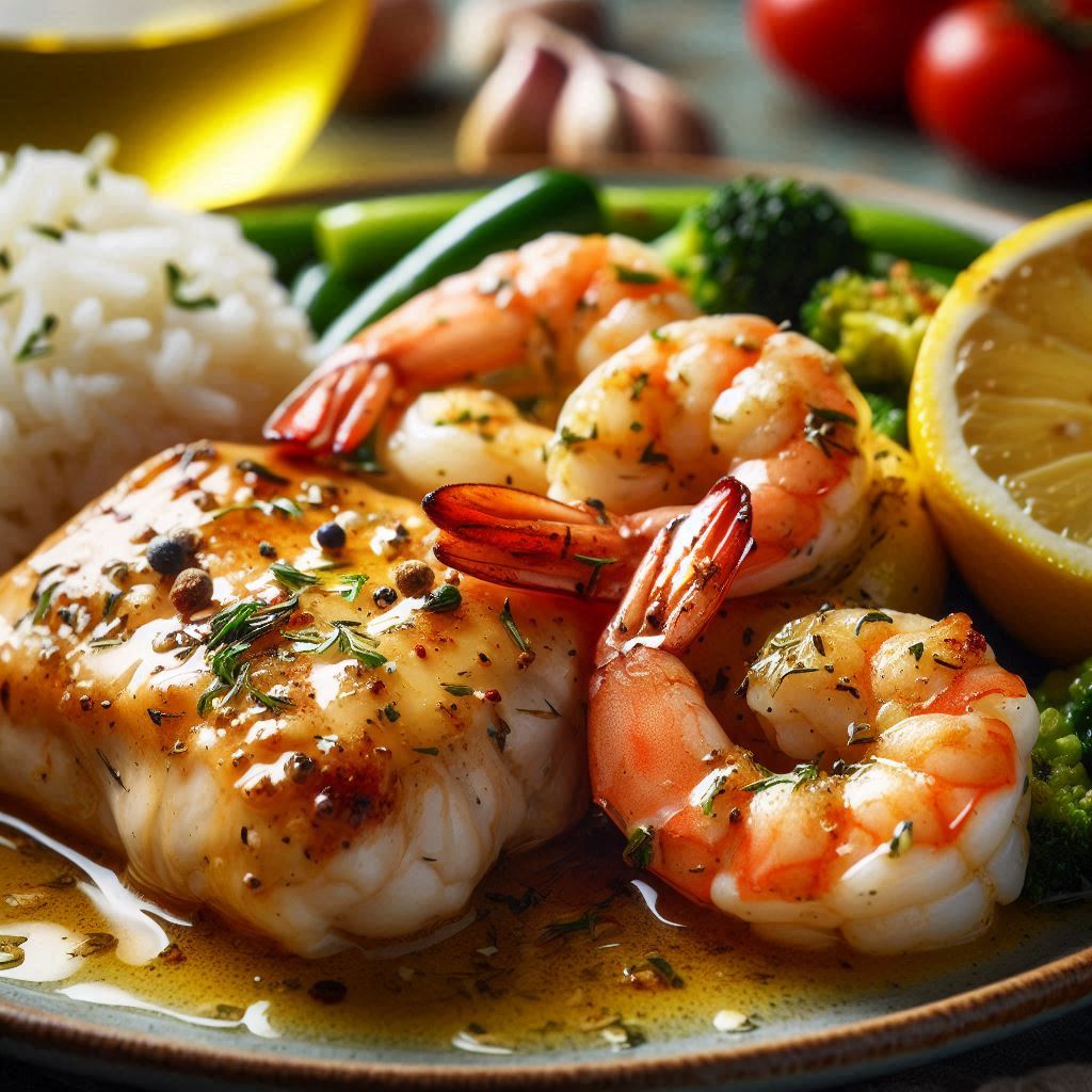 Delicious chicken and shrimp sautéed with garlic and lemon