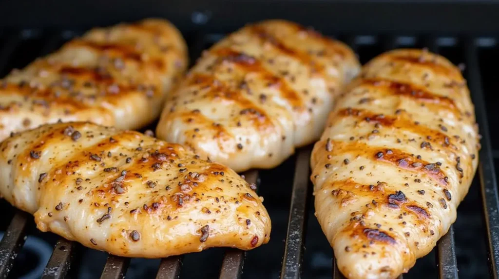 Grilled Thin Cut Chicken Breast Recipes on the grill with seasoning