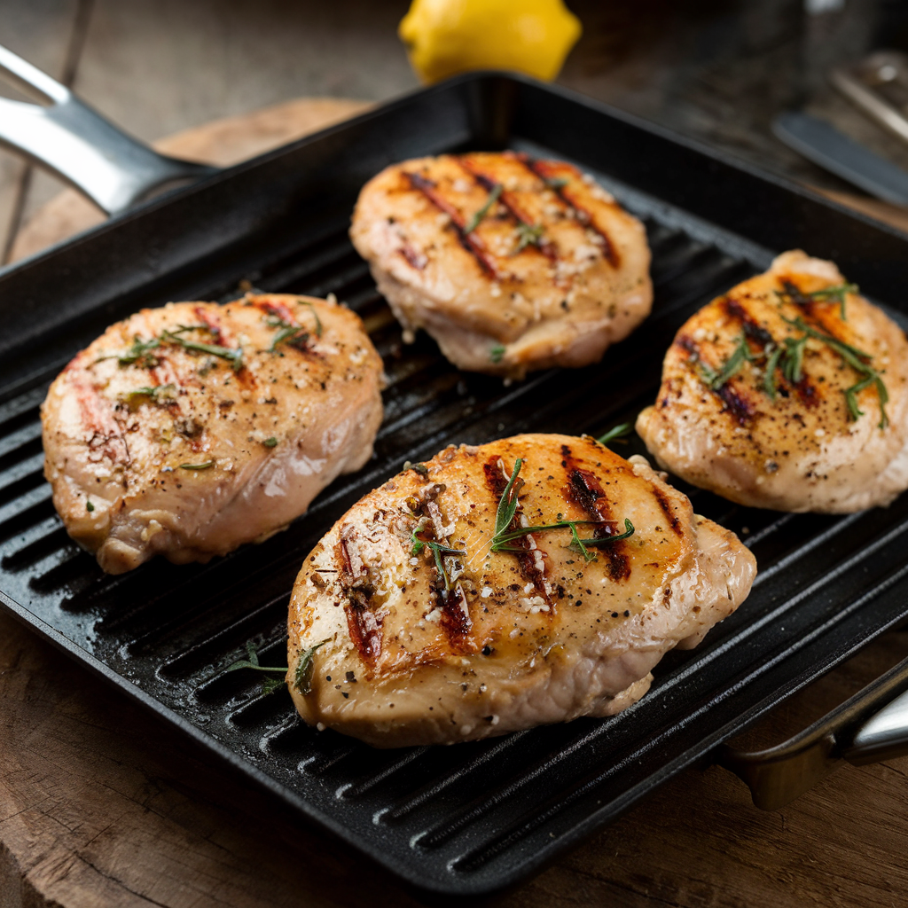 Chicken breasts being marinated in a mixture of Dijon mustard, honey, mayonnaise, vegetable oil, lemon juice, salt, and black pepper.
