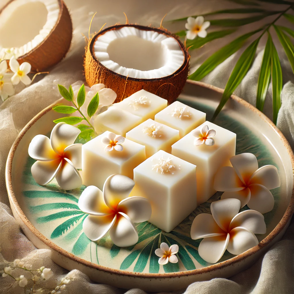 A delicious plate of Haupia, the state dessert of Hawaii, showcasing its creamy coconut texture.