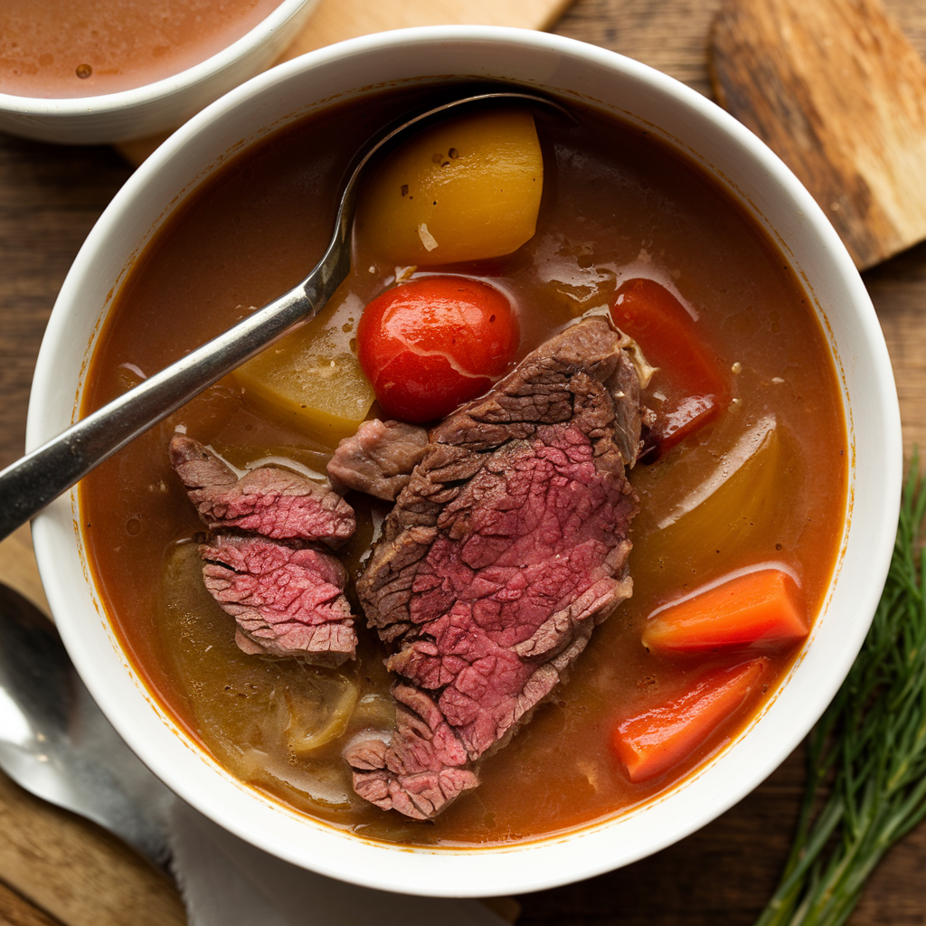 Classic beef stew made with beef stock and fresh vegetables.
