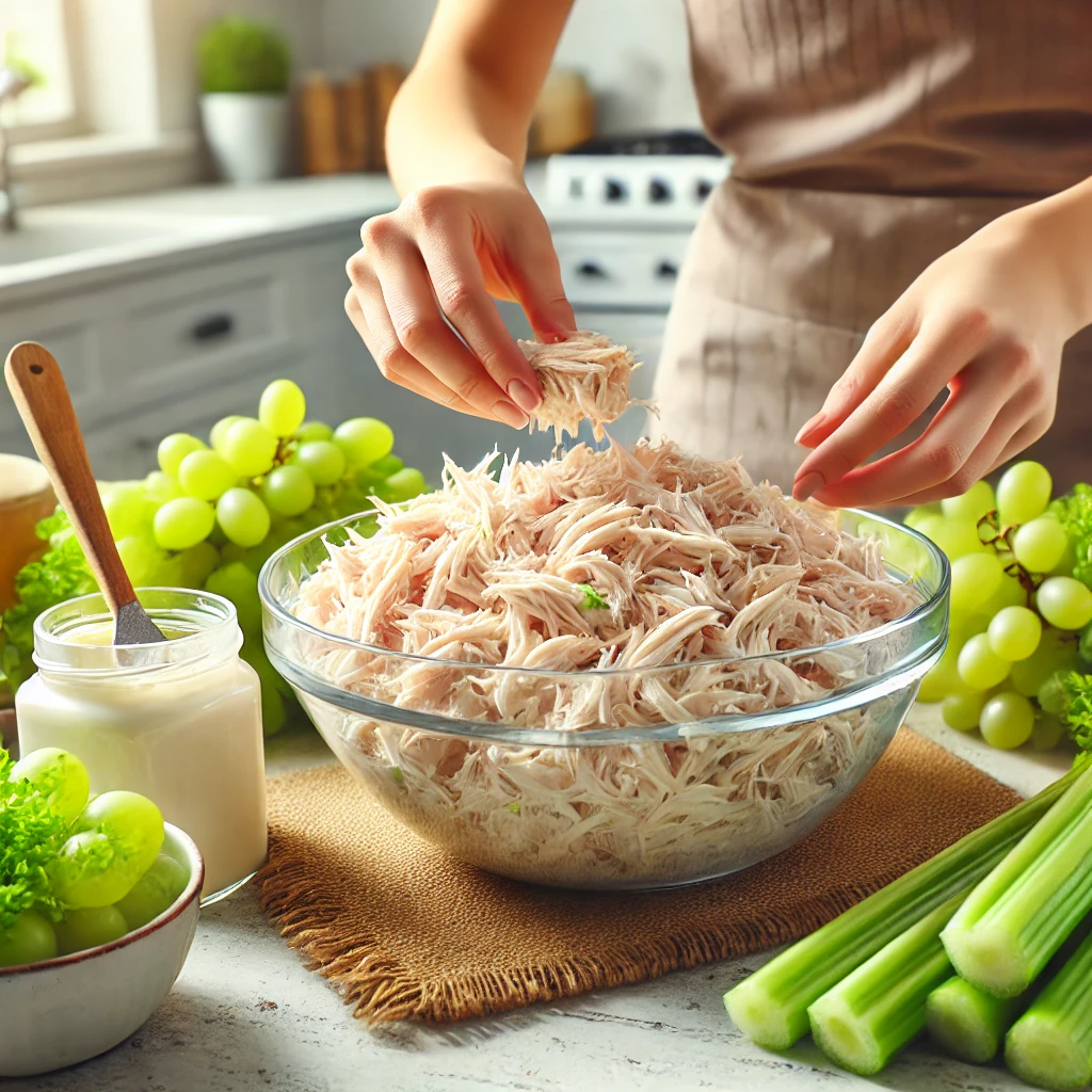 Ingredients for Chicken Salad Chick Recipe laid out on a table
