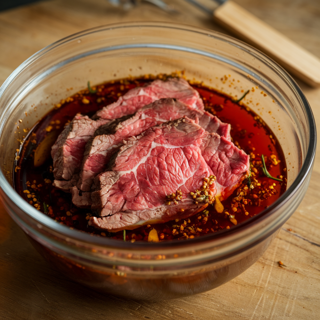 Marinating Beef Strips
