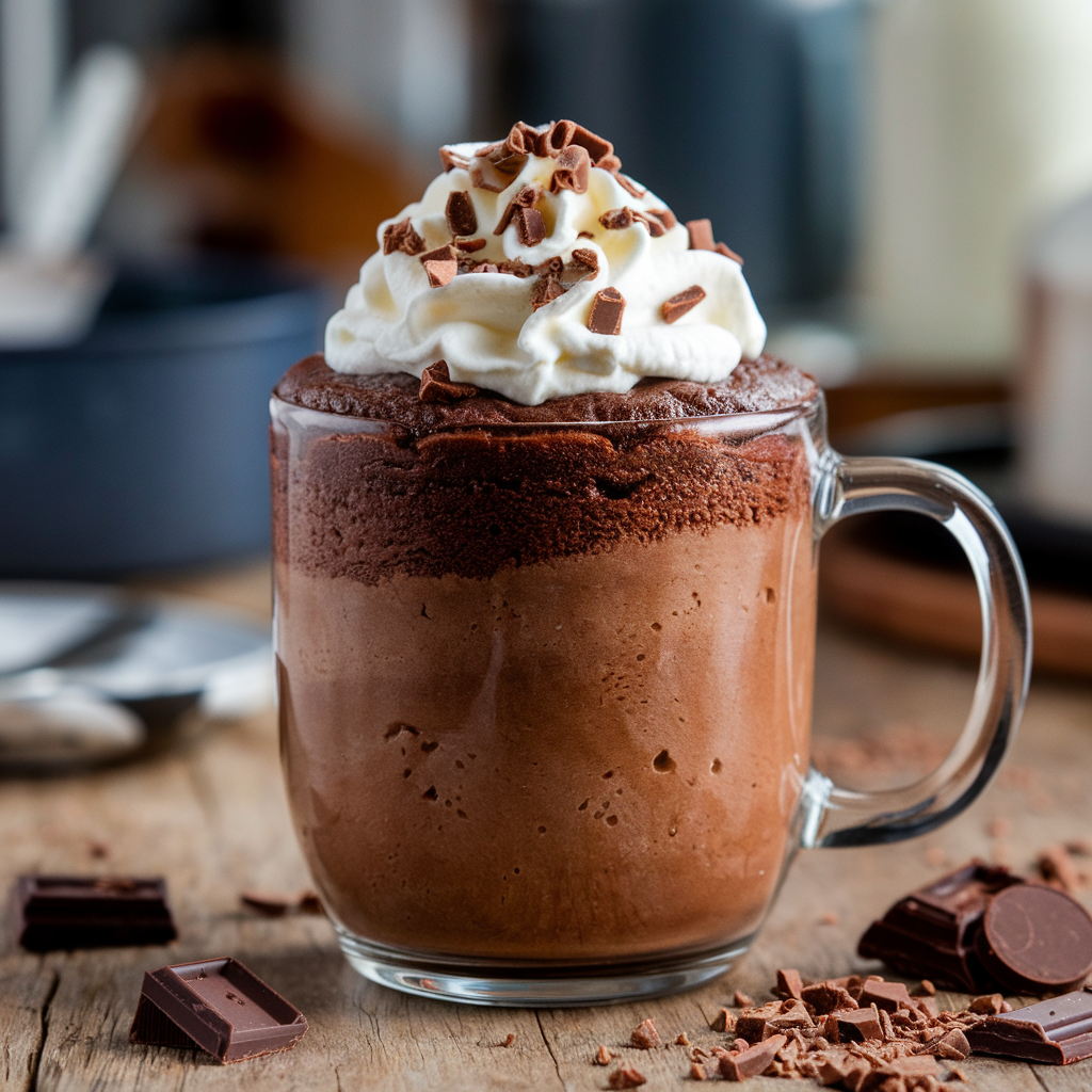 Protein chocolate mug cake, ready to eat.
