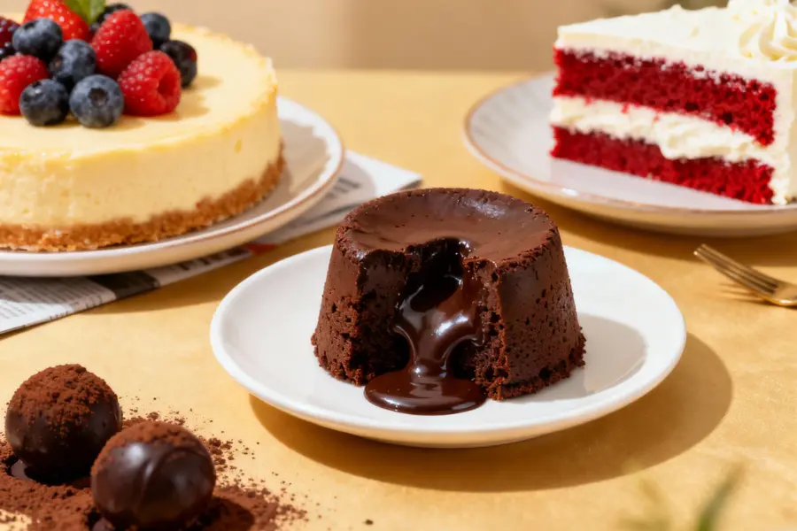 a trio of Rich Desserts that highlight indulgent textures and creamy layers.