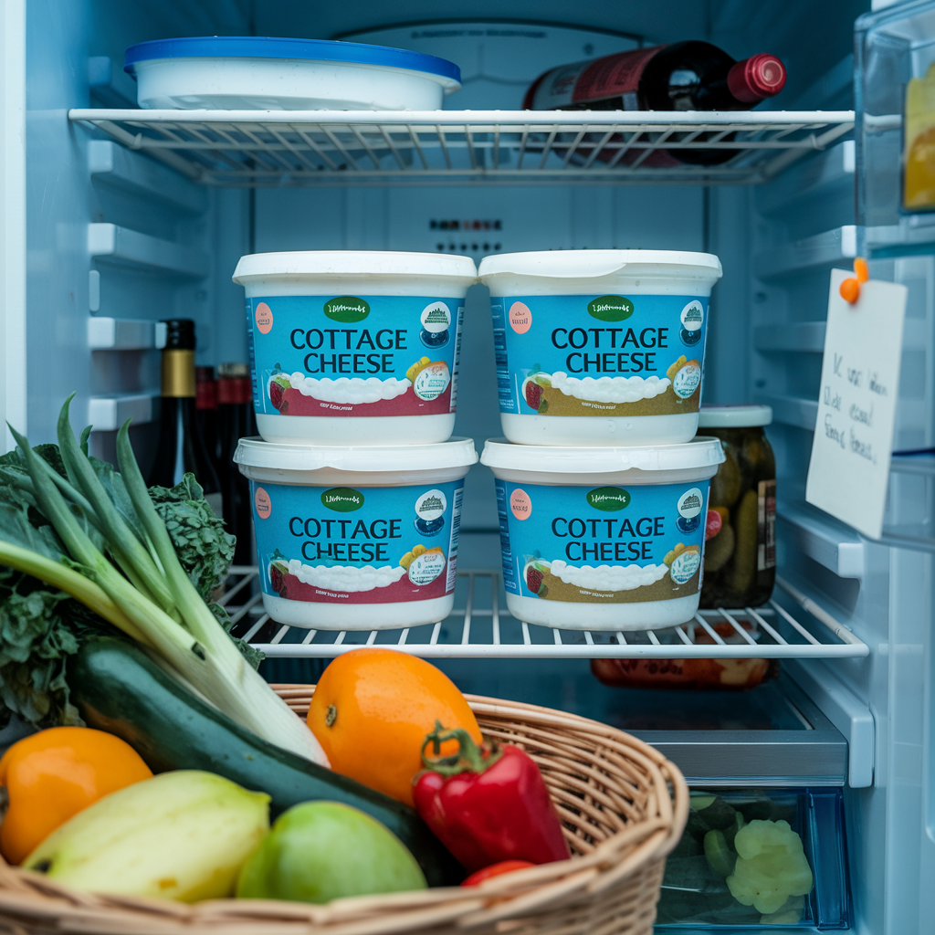 Cottage Cheese Containers in a Refrigerator
