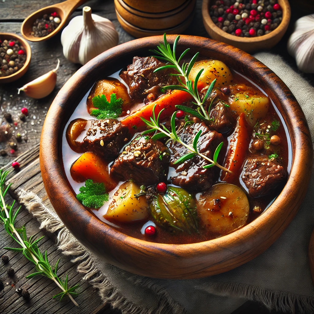 Beef stew with rich seasonings and vegetables, showcasing the secret ingredient.