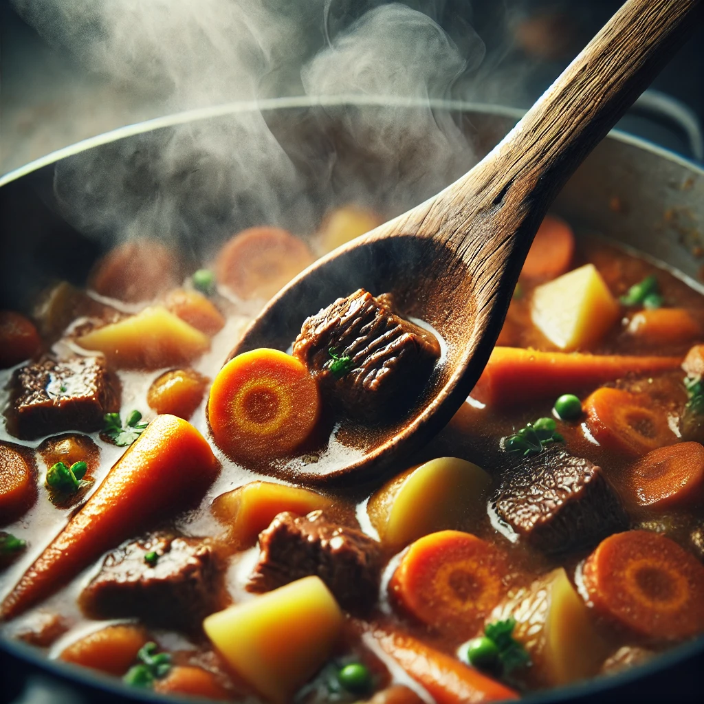 A close-up of ingredients like umami-rich additions (mushrooms, soy sauce, etc.) being prepared for beef stew.