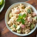 Chicken salad chick recipe served in a bowl with fresh herbs and celery.