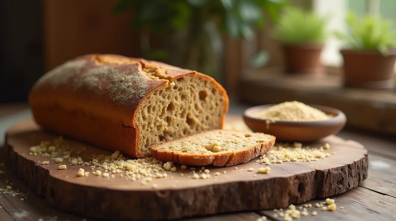 Gluten-free bread with psyllium husk recipe on a wooden cutting board