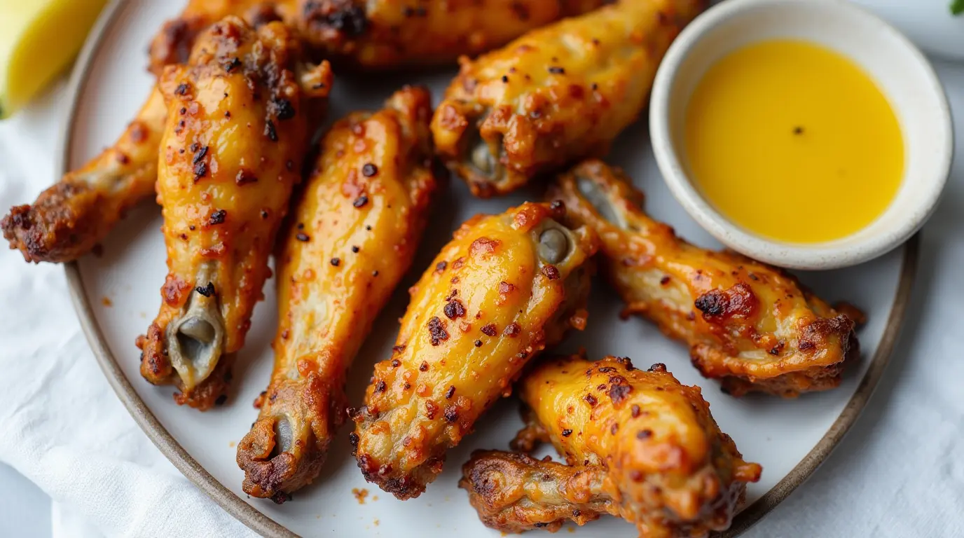 Crispy air fryer chicken wings served with ranch dip.