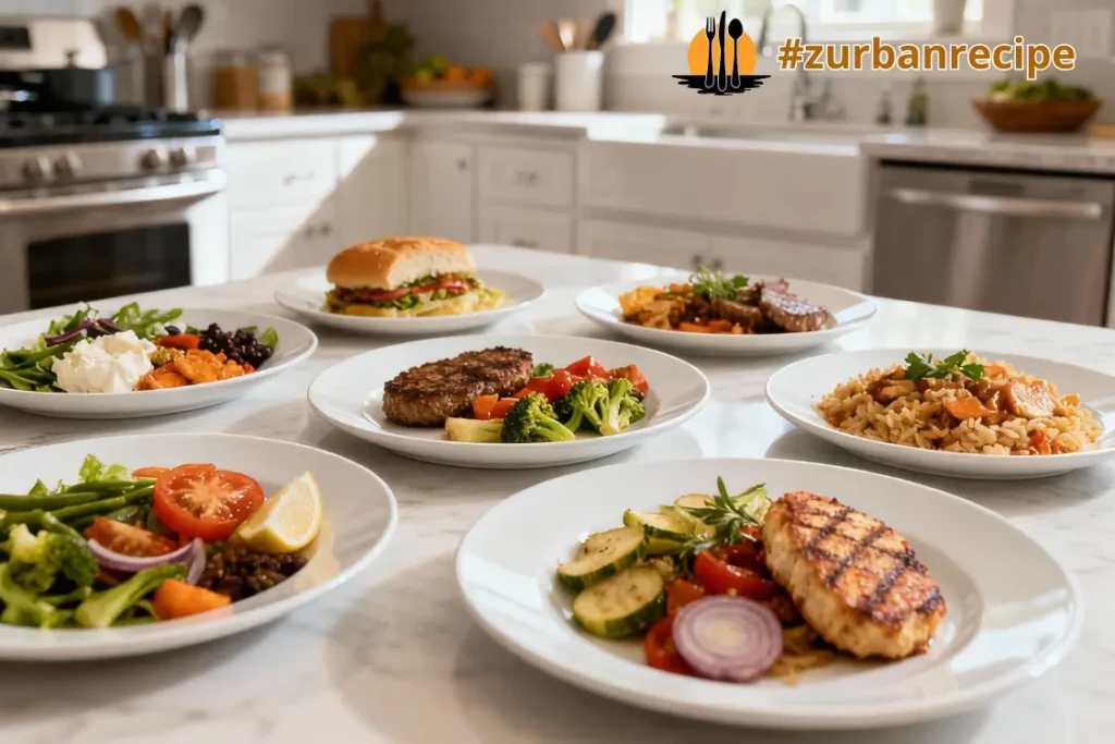 Quick Meals displayed on a marble kitchen counter in a modern American kitchen