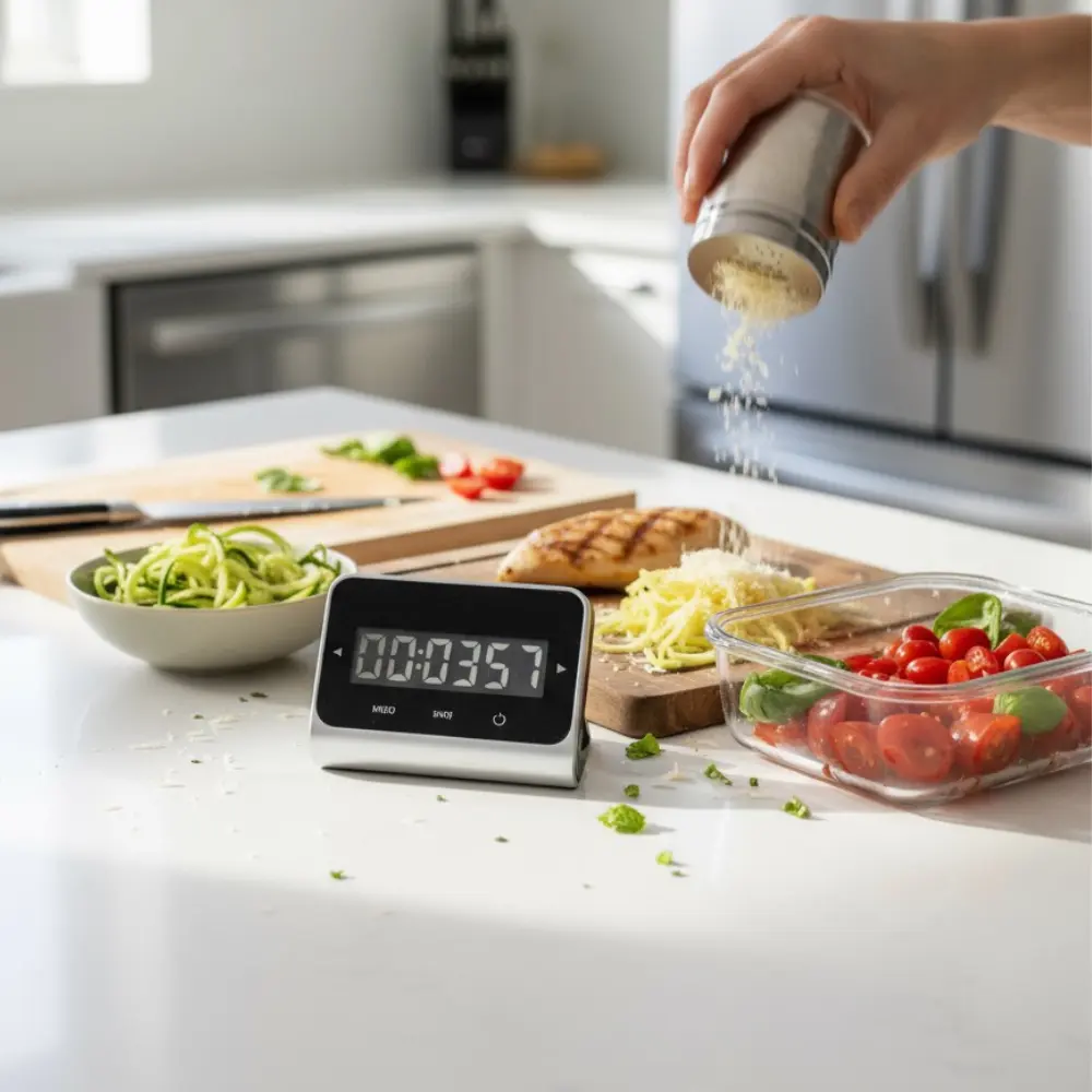 Quick Meals being prepared with a timer visible on the counter