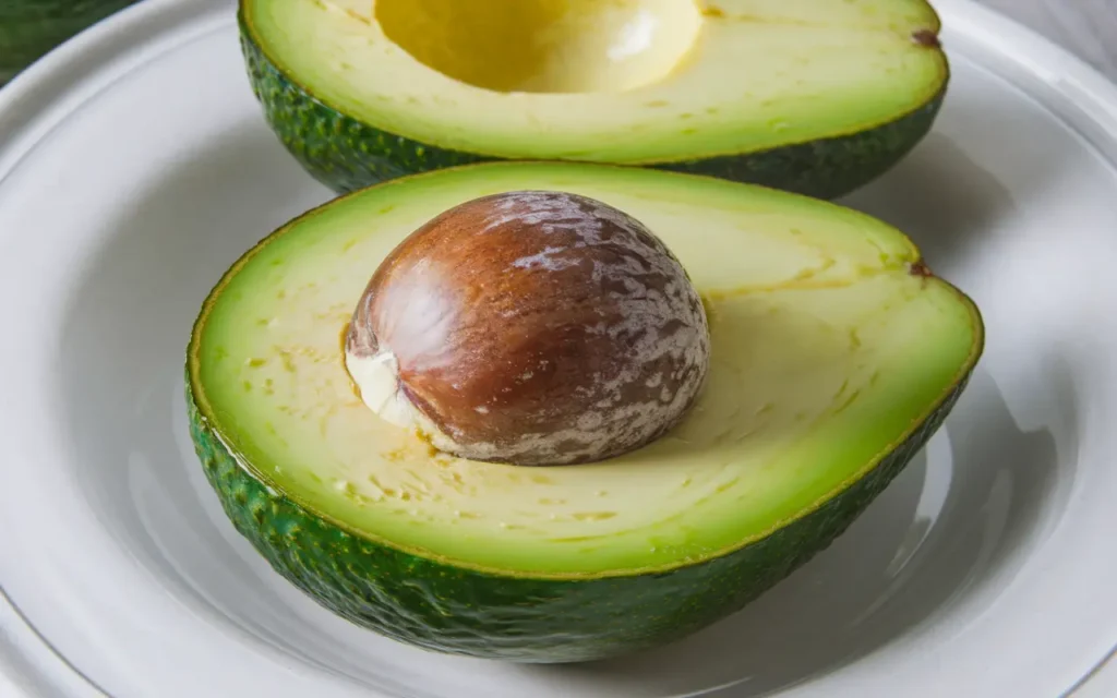 Close-up of a sliced avocado showing its creamy texture and green color, perfectly representing the benefits of avocado for health and wellness.