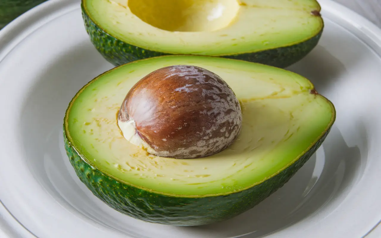 Close-up of a sliced avocado showing its creamy texture and green color, perfectly representing the benefits of avocado for health and wellness.