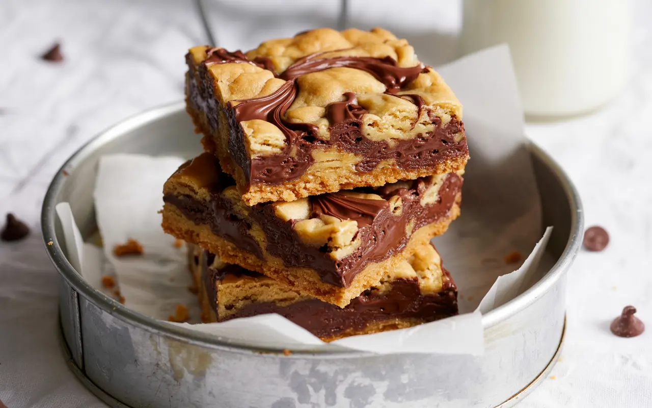 Chocolate chip cookie bars with crispy edges and gooey center
