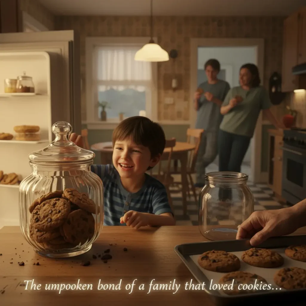 Cookie Memory of a child reaching into a cookie jar while family smiles in the background