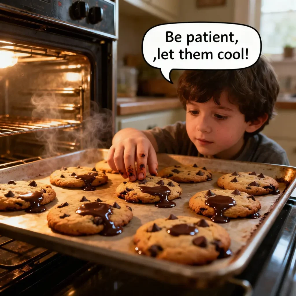Cookie Memory of a child reaching for hot chocolate chip cookies straight from the oven