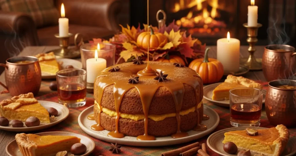 Pumpkin Spice Cake Story with caramel drizzle, a cozy fall dessert memory