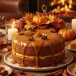 Pumpkin Spice Cake Story with caramel drizzle, a cozy fall dessert memory