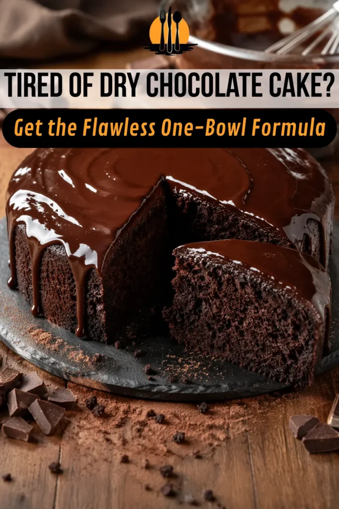 A sliced one bowl chocolate cake displaying a flawless and moist crumb structure on a professional pastry station.