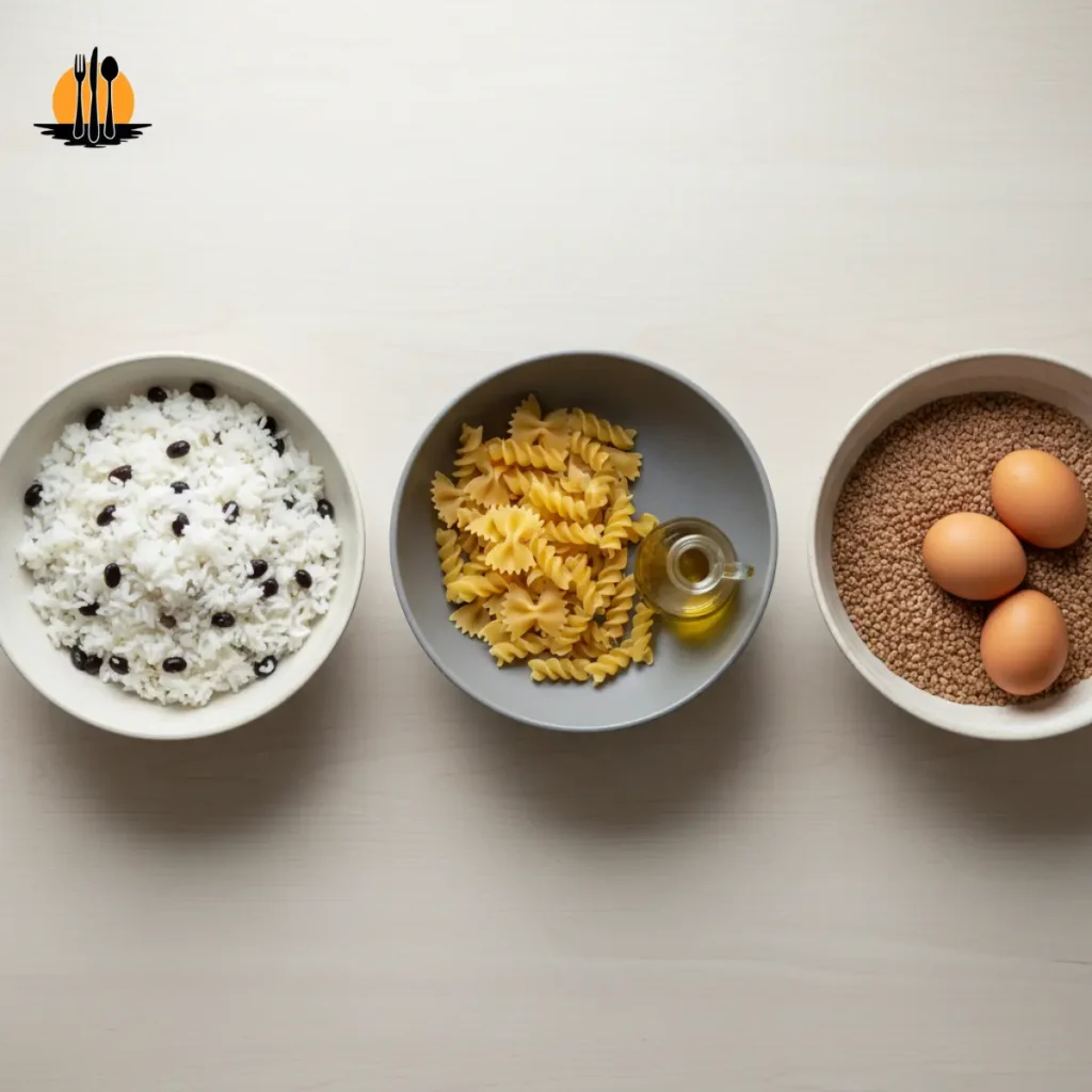 Pantry-only quick meals built from simple pantry pairings like rice, beans, pasta, and eggs