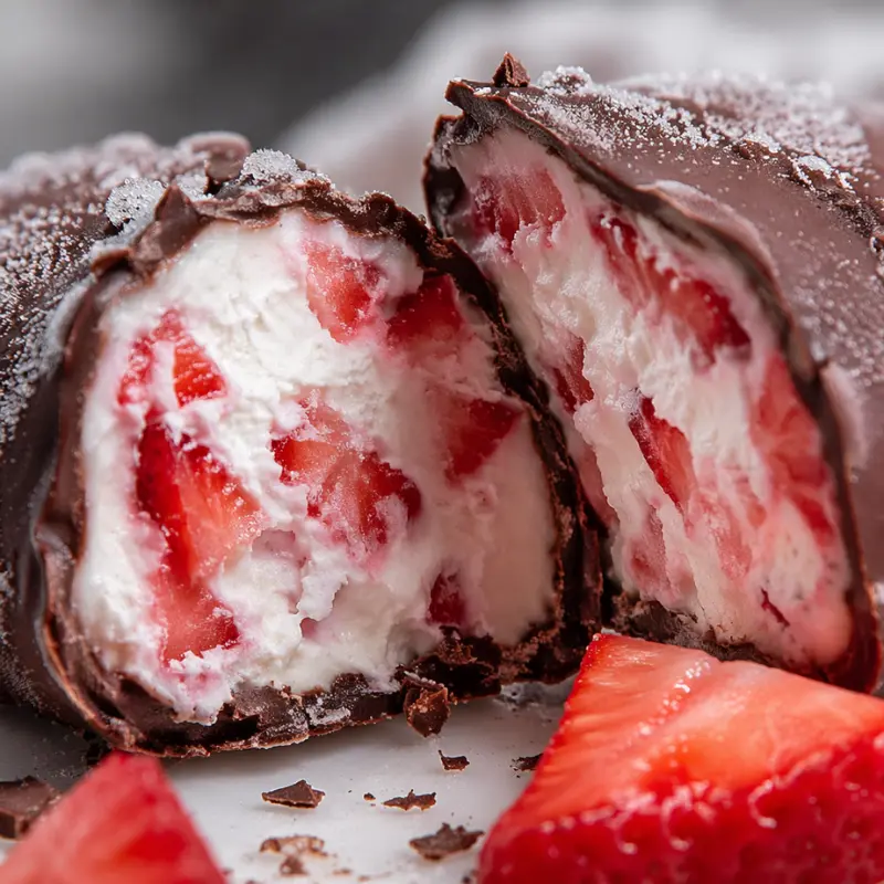 High Protein Frozen Strawberry Yogurt Clusters: The No-Ice Guide 3 A frozen strawberry yogurt clusters snack broken open to inspect the internal fruit pieces and outer chocolate coating thickness.