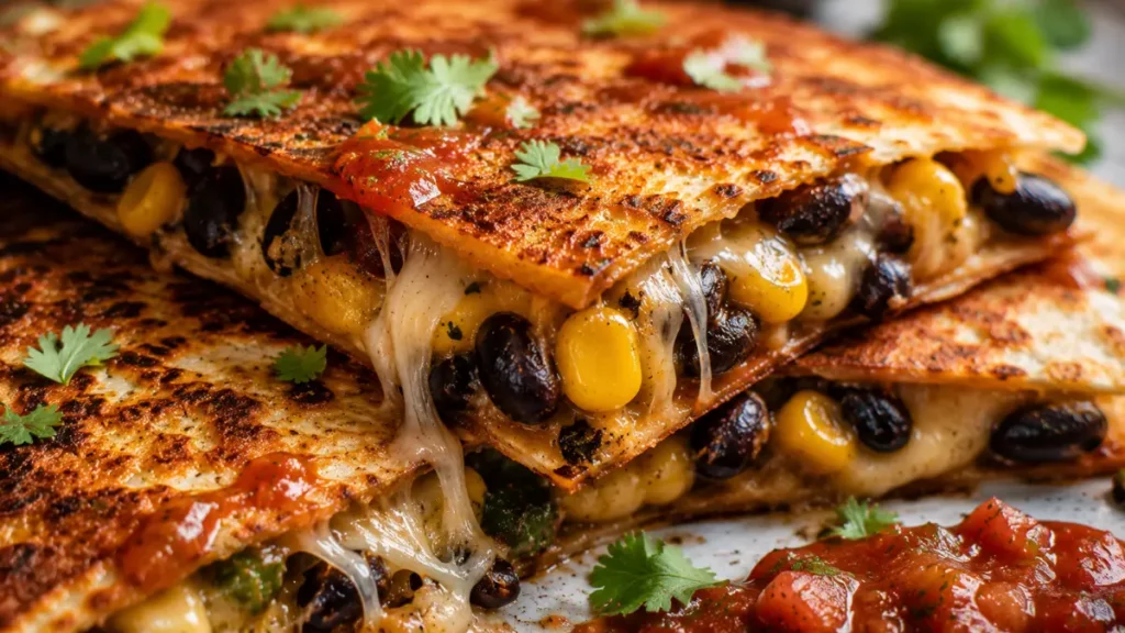 Crispy black bean quesadillas with melted cheese, black beans, sweet corn, and golden crispy tortillas, an easy vegetarian dinner ready in 20 minutes