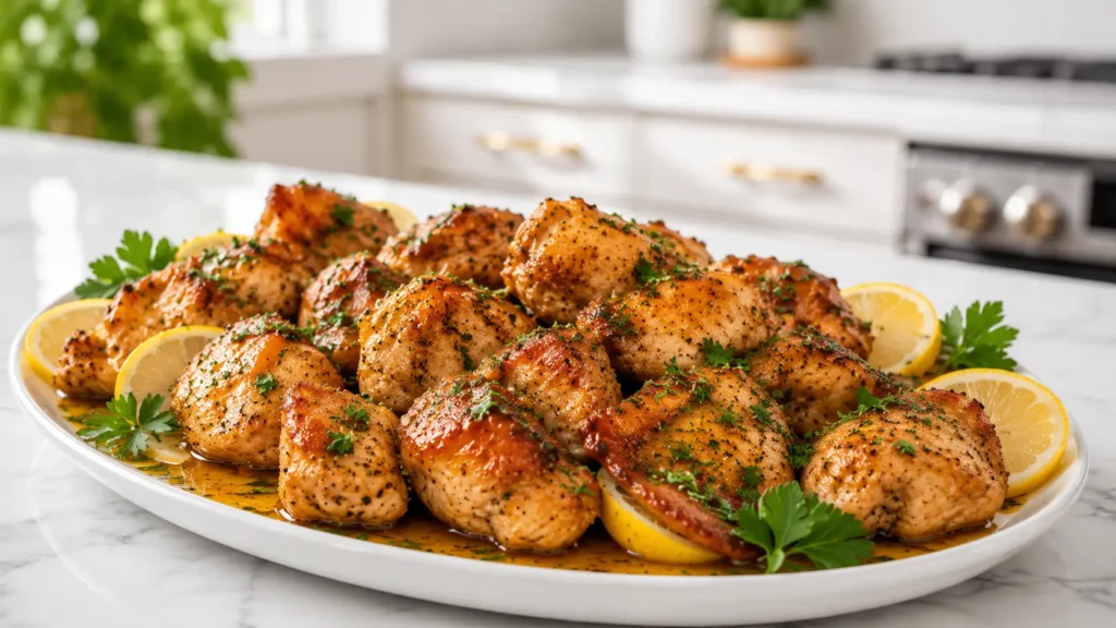 Air Fryer Brown Butter Chicken with juicy chicken, nutty brown butter glaze, crispy golden edges, fresh parsley, and lemon