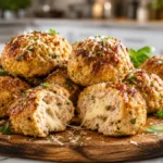 Air Fryer Chicken Meatballs with a juicy cheesy center, golden crust, Parmesan, fresh herbs, and marinara sauce