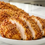 Air Fryer Pecan Crusted Chicken with crispy golden pecan coating, juicy sliced chicken breast, toasted panko crust, tender high-protein cutlets and easy family dinner.