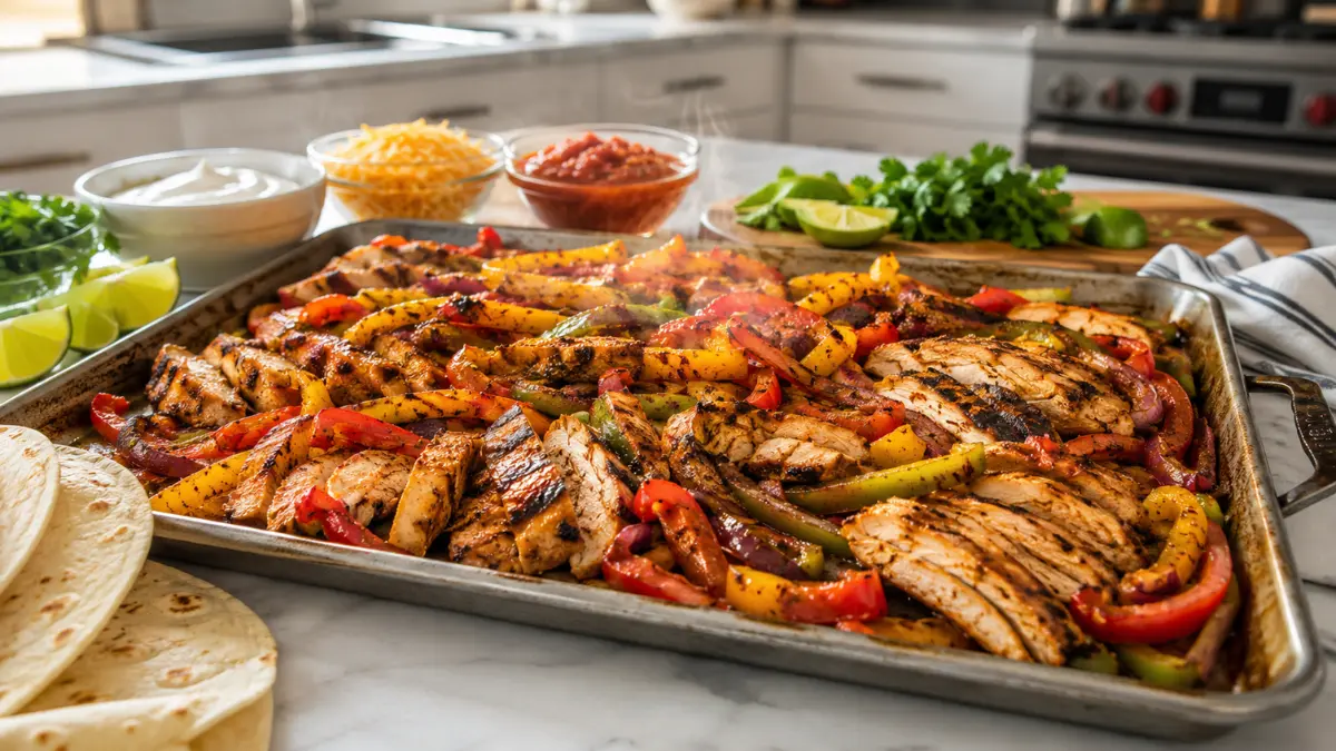 Sheet Pan Chicken Fajitas for Busy Weeknights 2 Sheet Pan Chicken Fajitas with juicy chicken, roasted bell peppers, red onion, and homemade Tex-Mex seasoning